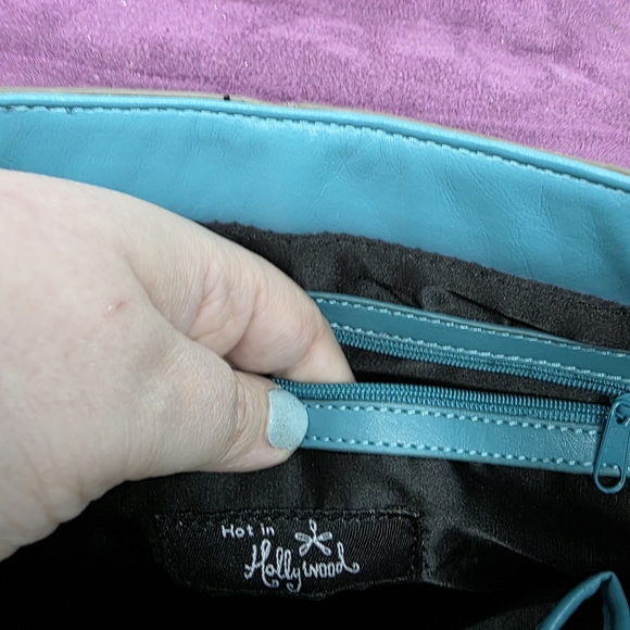 Hot In Hollywood Teal & Purple Studded Fringe Shoulder Bag - Picture 4 of 10